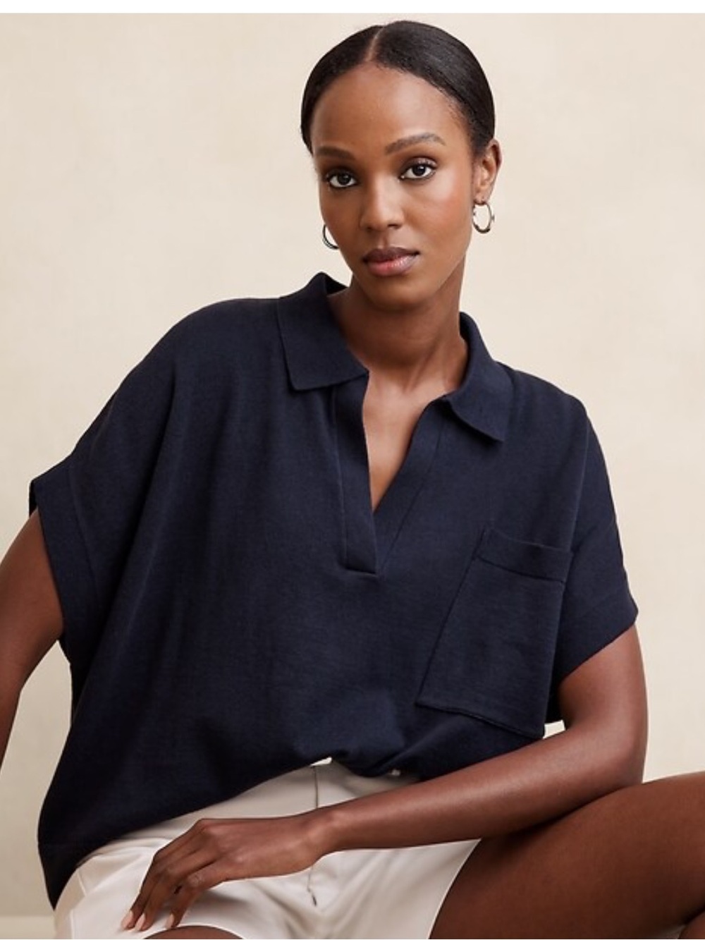 Banana Republic Factory Navy Oversized Johnny-Collar Sweater